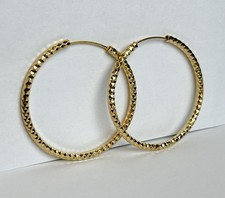 9CT Yellow Gold On Silver Ladies Round Creole Hoop Earrings Large 50 MM Wide