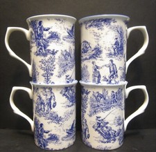 Set Of 8/6/4/2/1 Mugs Village Life Blue Mugs Fine Bone China Castle Shape 10oz