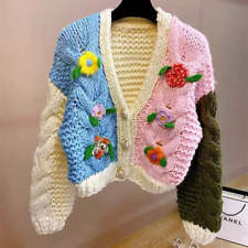 Women's Knitted Floral Flower Cardigan Sweater Button Closure Casual V-Neck