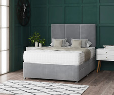 GREY DIVAN BED SET WITH MEMORY FOAM MATTRESS AND HEADBOARD 4FT6 Double 5FT King
