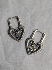 Vivienne Westwood Silver Heart Shaped Padlock Orb Blue Crystal Earrings
