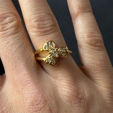 14k Gold Plated  Lucky Ring With White Zirconia