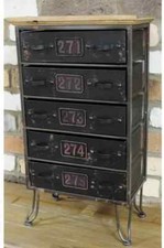 Industrial Rustic Metal Bedside Storage Draws Cabinet Home Decor 58cm