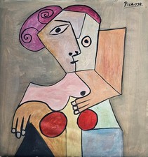 Pablo Picasso Signed Cubist Oil Painting on Canvas - Spanish Modern Art