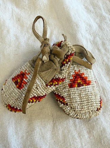 Vintage hand beaded leather