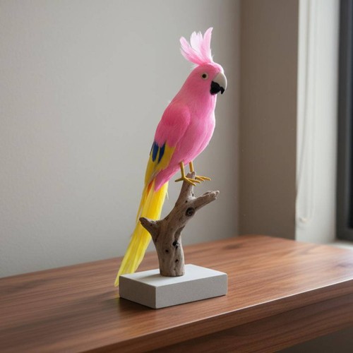 Feathered parrot figurine - feathered,