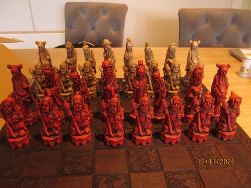 Vintage carved wooden chess - vintage,