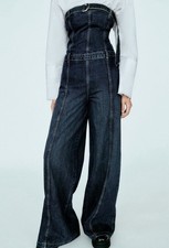 ZARA NEW WOMAN OFF-SHOULDER STRAPLESS DENIM JUMPSUIT NAVY BLUE SIZE M 0541/239