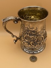 FANTASTIC 1768 HEAVY GEORGE III SOLID SILVER PINT TANKARD BY CHARLES WRIGHT 432g