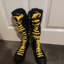 Yuanbu Lace up Black Knee High Boot Converse Style ( Yellow laces). Size UK5.5