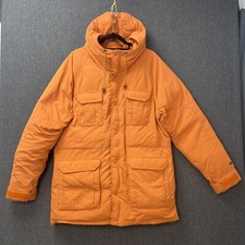 levis mens duck down jacket size large orange hooded parka pockets