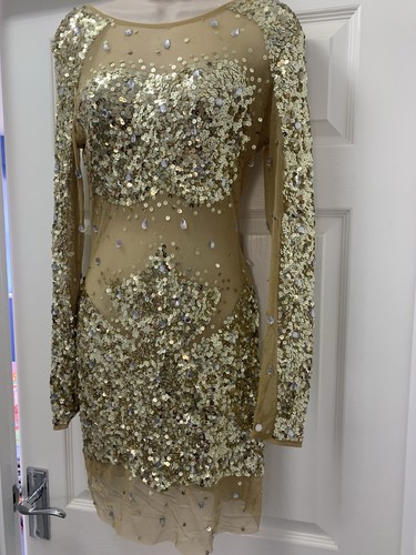 Gold sequin illusion dress - gold,
