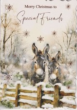 SPECIAL FRIENDS CHRISTMAS GREETING CARD 7"X5" DONKEYS