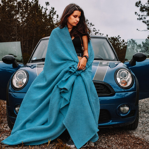 Turquoise cotton throw - throw, blanket
