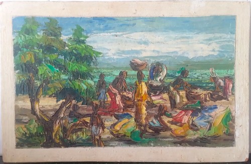 Vintage oil painting haitian - oil,