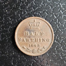 1843 Victoria Young Head Half Farthing BRITISH COPPER COIN