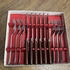 Vintage 12 piece Retro Unity Sheffield Stainless Steel Wood Handle Cutlery Set