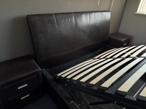 Dark leather king size ottoman - king,