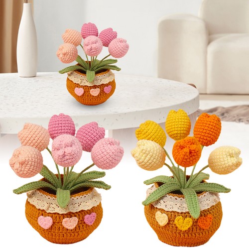 Handmade yarn potted tulips - yarn,