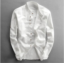 Mens Grandad Slim Fit Casual Shirts Mandarin Smart Shirt Long Sleeve Top RH07