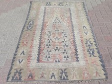 Turkish Wool Kilim, Handmade Floor Carpet, Bedroom Rug, Vintage Kelim 39"X63"