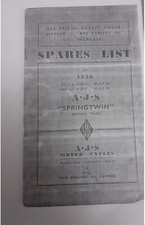 AJS MOTORCYCLES 1956 SPRINGTWIN MODEL 20 500cc & MODEL 30 600cc SPARE PARTS LIST