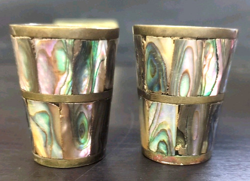 Vtg brass abalone shell - &, shot