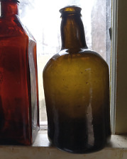 1750s EARLY FREE BLOWN BLACKGLASS MALLET RUM LIQUOR BOTTLE ROUGH PONTIL CRUDE