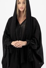 Embellished Batwing Open Button Black Abaya Khaleeji Style