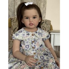 30inch Artist Painted Reborn Baby Doll Realistic Toddler Girl Rooted Brown Hair