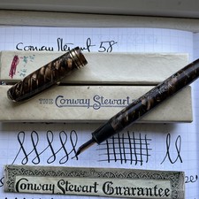CONWAY STEWART  58  14 CT  BROAD NIB FOUNTAIN PEN SERVICED TIGER EYE SUPERB