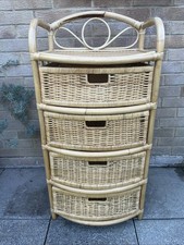 Vintage Bamboo Cane & Wicker 4 Drawer Storage Unit