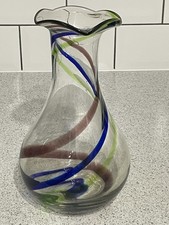 LARGE 25cm HIGH STUDIO GLASS VASE FLUTED RIM & SWIRLED STRIPES