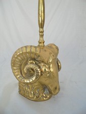 Vintage Brass Rams Head Door Porter or Door stop with Handle