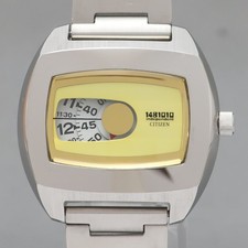 Vintage Citizen Independent 1481010 Jumping Hour 6038 yellow Dial Watch 7.40 in