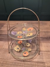 Vintage Two Tiered Cake Stand by Chance Glass Anemone Floral Designs 1960's