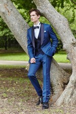 Blue Shawl Lapel Mens Suits Bestman Custom Made Workwear Wedding Tuxedo Groom