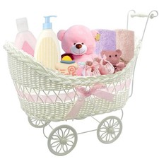 🧺 Baby Pram Wicker Hamper Basket with Handles & Wheels – Perfect Newborn Gift (