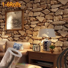 6X 3D Vintage Brick Effect Wallpaper Realistic Slate Stone Texture Bedroom Decor