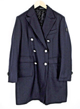 REPLAY Mens Coat 48 Navy Double-Breasted Wool Lined Long Sleeve Peak Collar *