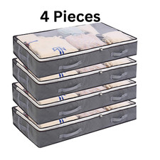 4 Large Underbed Storage Bag Shoes Clothes Zipped Organizer Fabric Storage Bag
