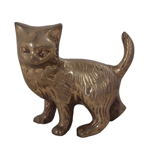 Brass cat figurine solid - cat,