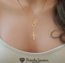 Women 14k Gold Plated Cross and Infinity Necklace Gold Infinity Cross Jewelry 
