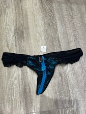 Ann Summers Teal & Black Crotchless Thong Size Large - FREE POST