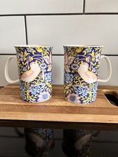 Waterside Bird Floral Mug Cup Set X 2 Navy Blue Pink Multi Fine China Cottage