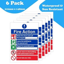 6-Pack - Raise The Alarm Fire Action Notice Sign Vinyl Stickers - 210mm X 148mm