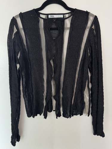 Zara black sheer mesh striped - zara,