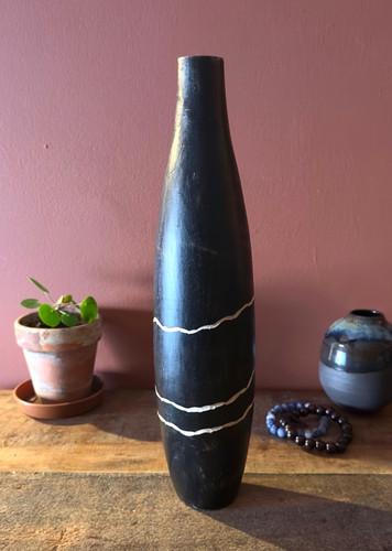 Handmade black wooden vase - handmade,