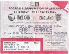 Rep of Ireland v England 1994/95 Friendly ticket (match abandoned)