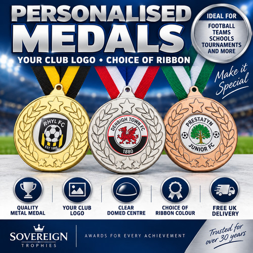 Personalised football medals - personalised,